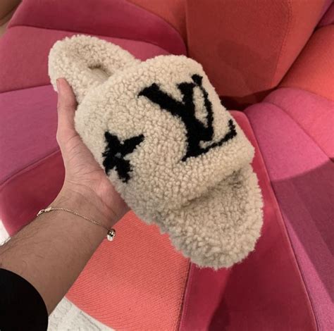 Louis Vuitton LV Shearling Fur Slippers Black White Mules Slides 